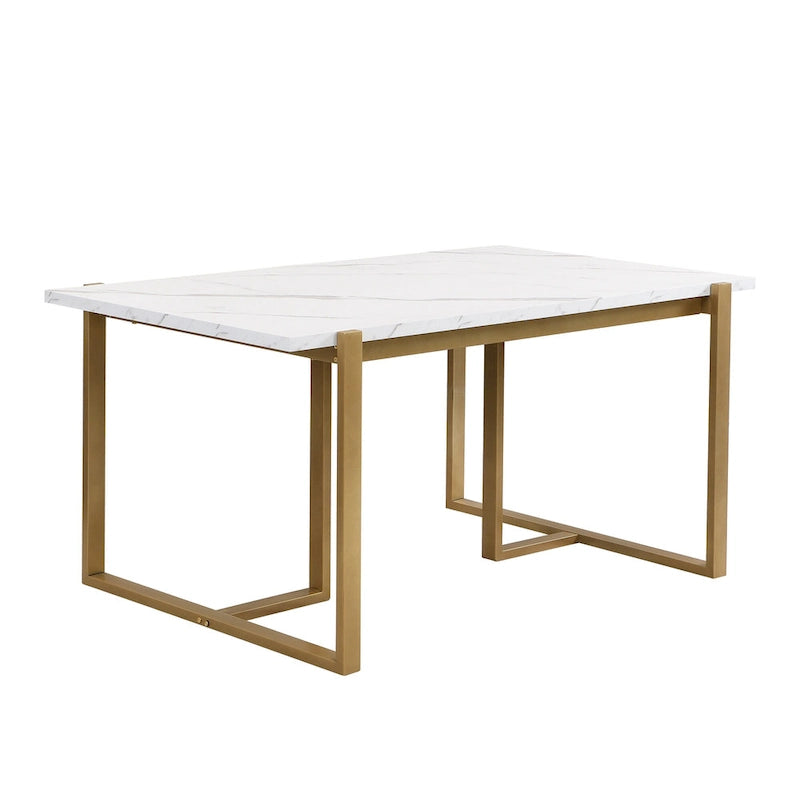 GDFStudio - Set da pranzo rettangolare moderno Carter con tavolo in finto marmo e sei sedie imbottite 12