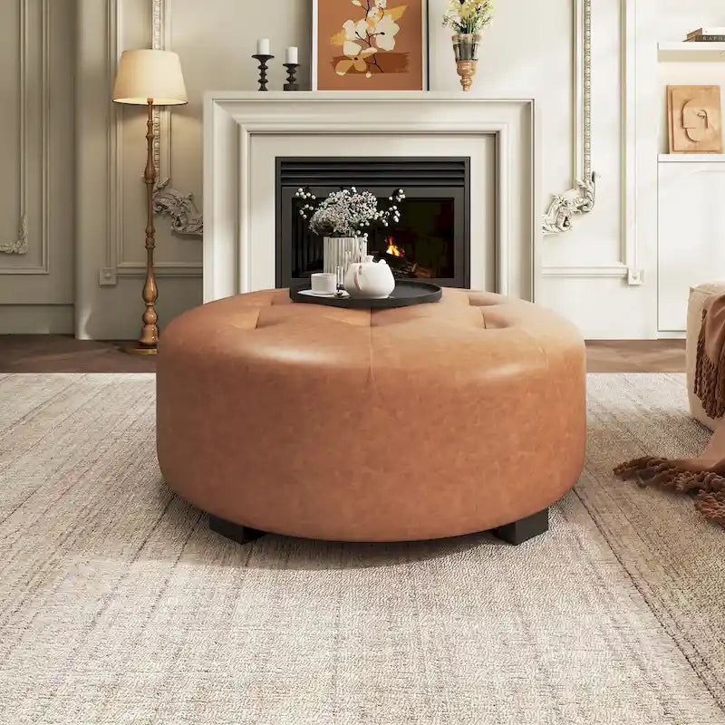 Christopher Knight Home PU Leather Button Tufted Round Ottoman