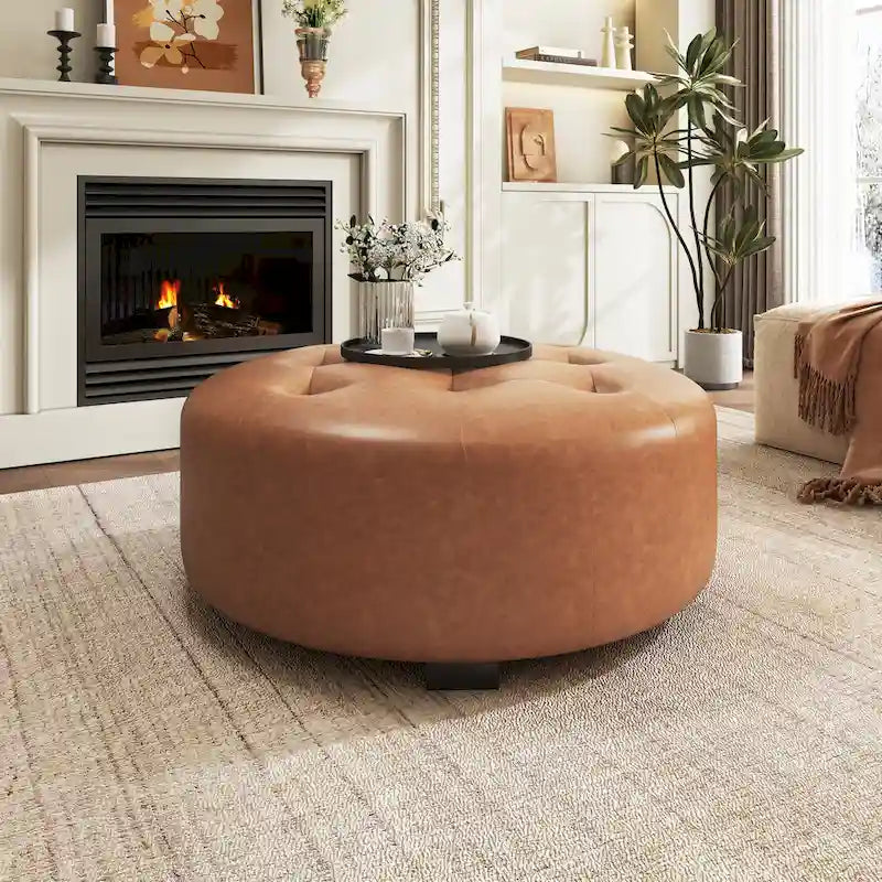 Christopher Knight Home PU Leather Button Tufted Round Ottoman