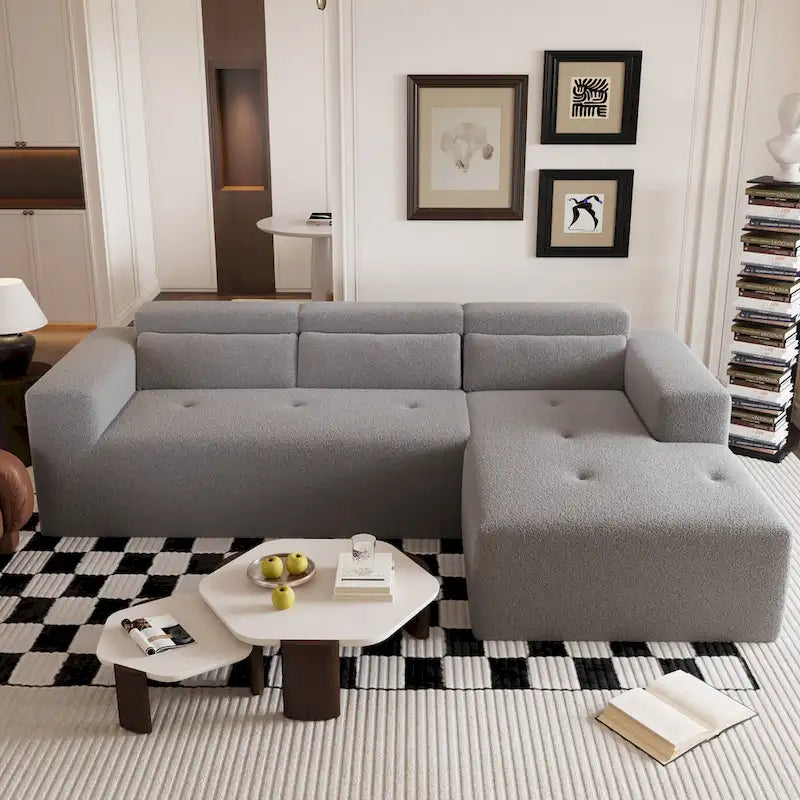 Christopher Knight Home - Divano componibile moderno 109, a L in tessuto teddy con chaise longue e cuscini