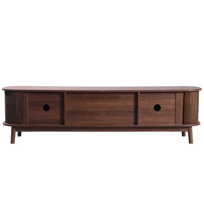 Rattan TV Stand for TVs Up to 75, Media Console Entertainment Center with Solid Wood Legs 8
