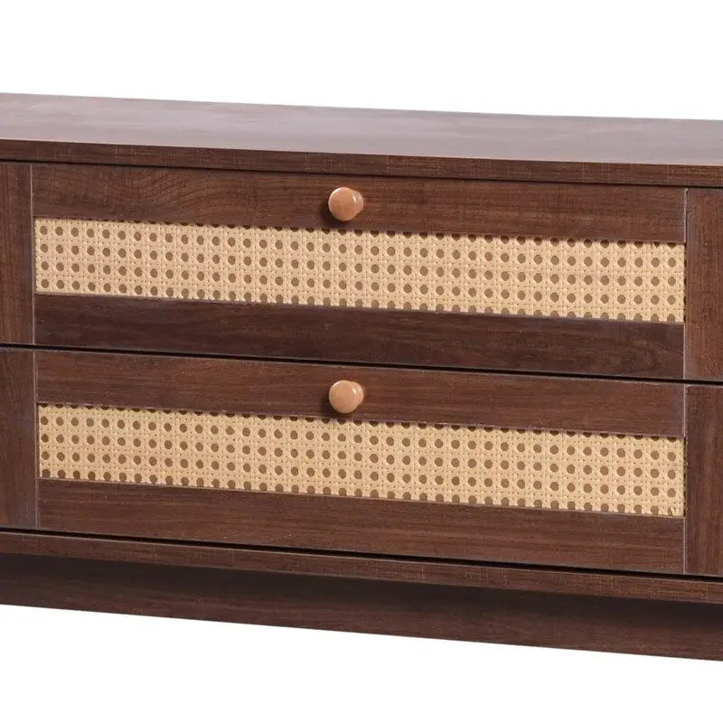 Rattan TV Stand for TVs Up to 75, Media Console Entertainment Center with Solid Wood Legs 11