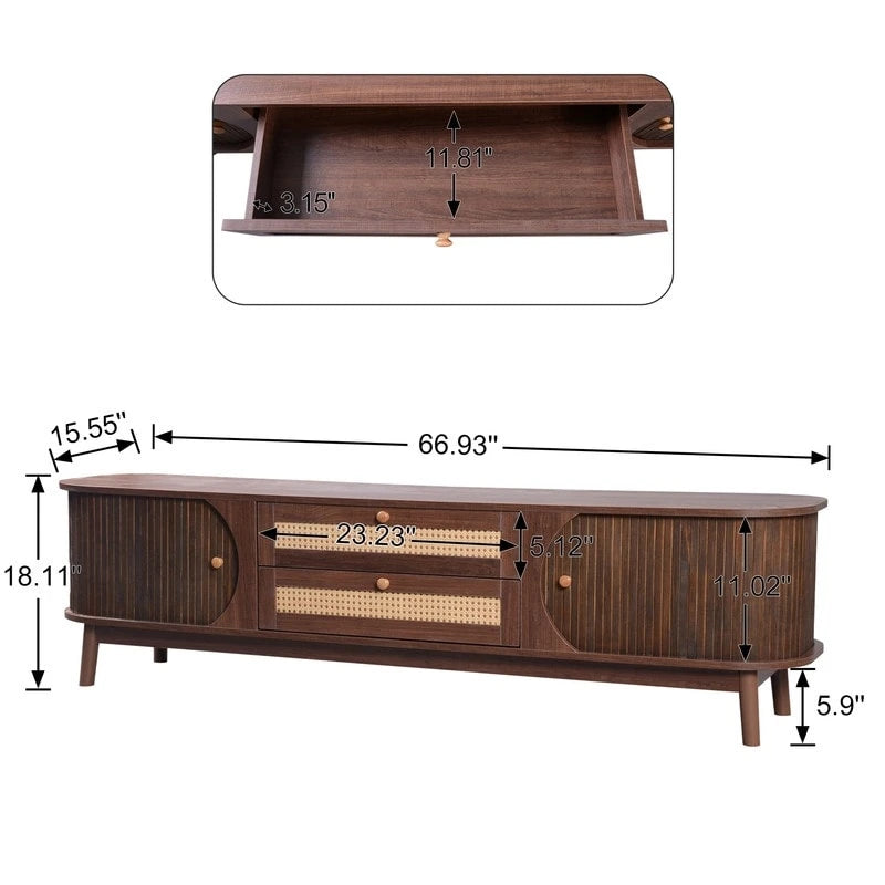 Rattan TV Stand for TVs Up to 75, Media Console Entertainment Center with Solid Wood Legs 12