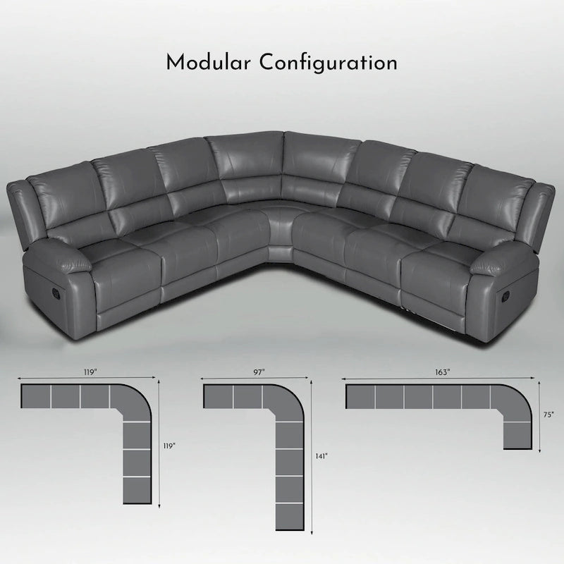 129W 7-Seat Faux Leather Manual Recliner Large Sectional Reclining Sofa