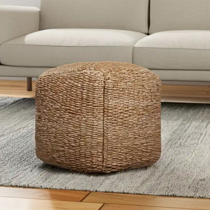 HomeRoots 18 Natural Jute Woven Blend Cube Pouf Ottoman 8