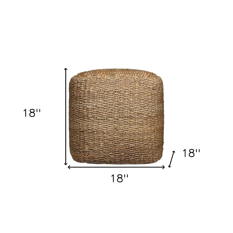 HomeRoots 18 Natural Jute Woven Blend Cube Pouf Ottoman 4