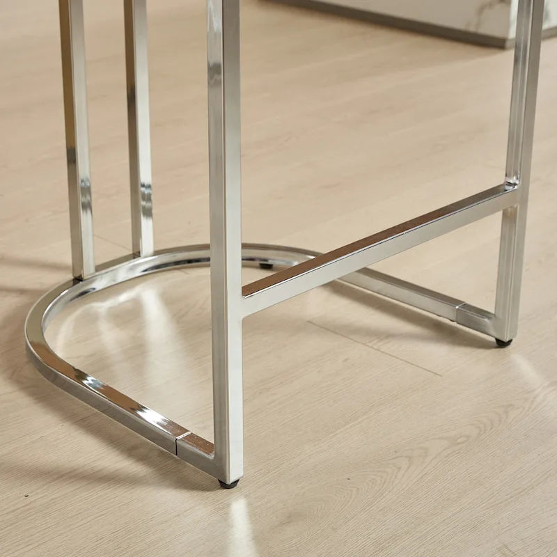Modern 25 Set of 2 Bar Stools with Buttoned Back Studded Trim Chrome Metal Base Legs, for Dining Room Living Room and Bedroom 15