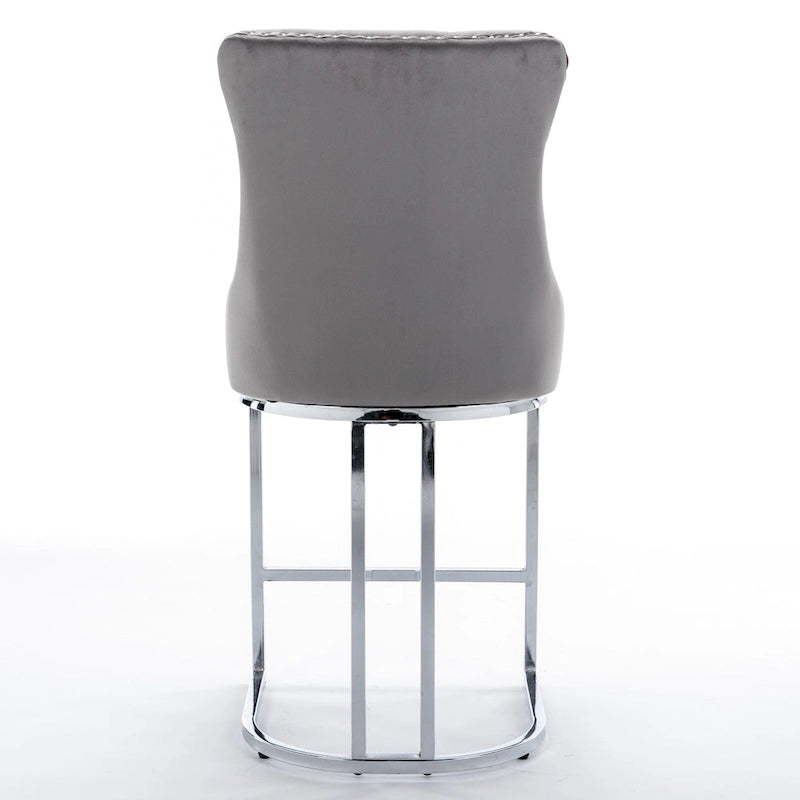 Modern 25 Set of 2 Bar Stools with Buttoned Back Studded Trim Chrome Metal Base Legs, for Dining Room Living Room and Bedroom 24