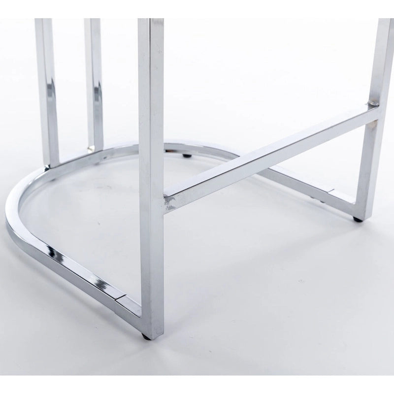 Modern 25 Set of 2 Bar Stools with Buttoned Back Studded Trim Chrome Metal Base Legs, for Dining Room Living Room and Bedroom 31