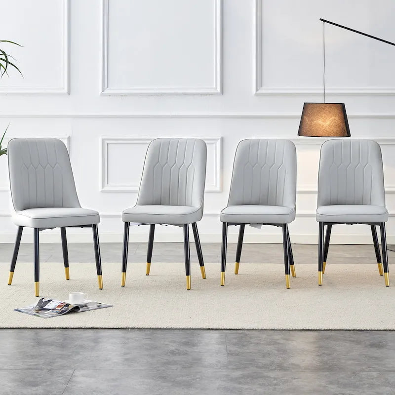 Modern Set of 4 Dining Chairs with Faux Leather Cushioned Backrest Seat Metal Legs, for Dining Room Living Room and Bedroom