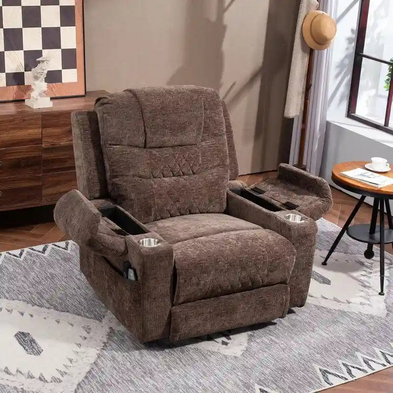 Overstuffed Chenille Power Lift Recliner With Extended Footrest,lift Assist,heat/message,ubs/type C Charging & Storage 3