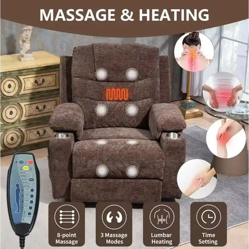 Overstuffed Chenille Power Lift Recliner With Extended Footrest,lift Assist,heat/message,ubs/type C Charging & Storage 8