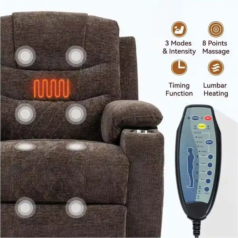 Overstuffed Chenille Power Lift Recliner With Extended Footrest,lift Assist,heat/message,ubs/type C Charging & Storage 9