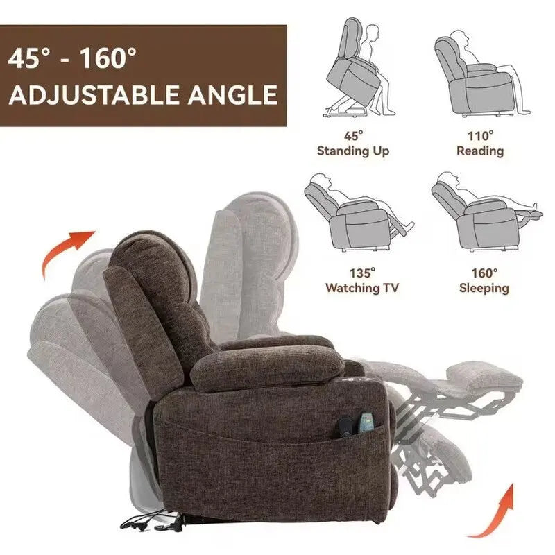 Overstuffed Chenille Power Lift Recliner With Extended Footrest,lift Assist,heat/message,ubs/type C Charging & Storage 10