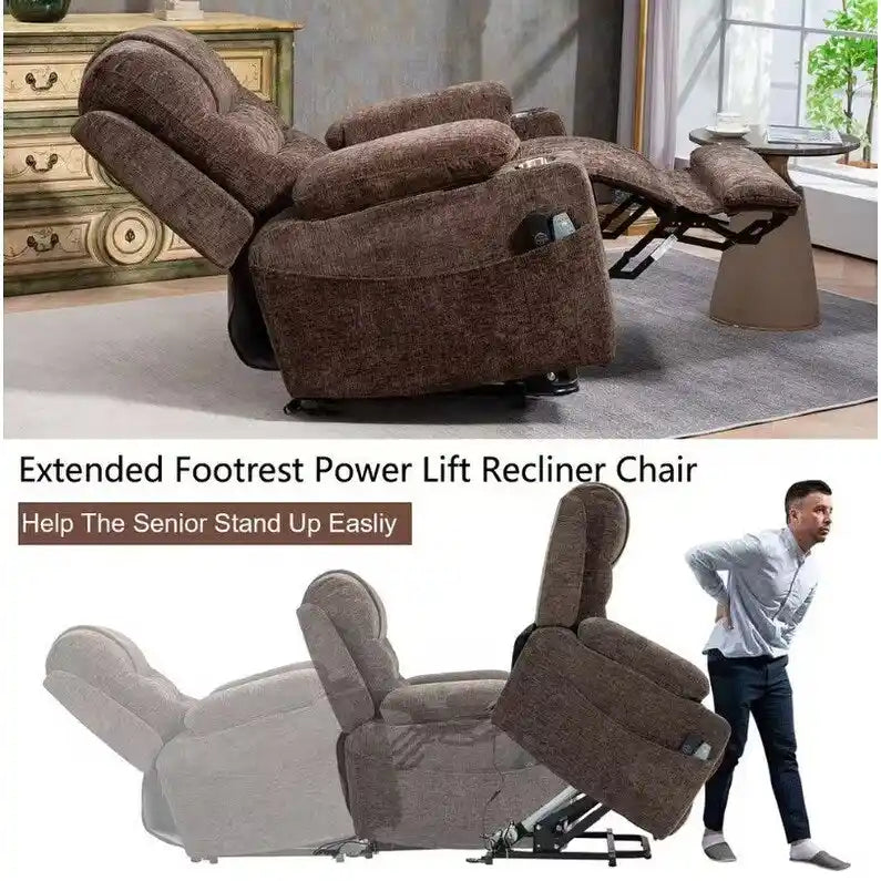 Overstuffed Chenille Power Lift Recliner With Extended Footrest,lift Assist,heat/message,ubs/type C Charging & Storage 11