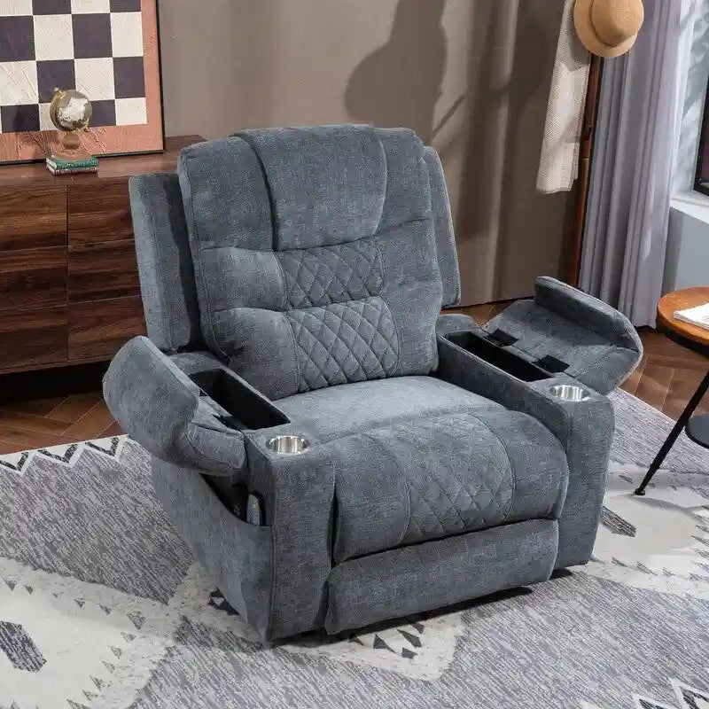 Overstuffed Chenille Power Lift Recliner With Extended Footrest,lift Assist,heat/message,ubs/type C Charging & Storage 15