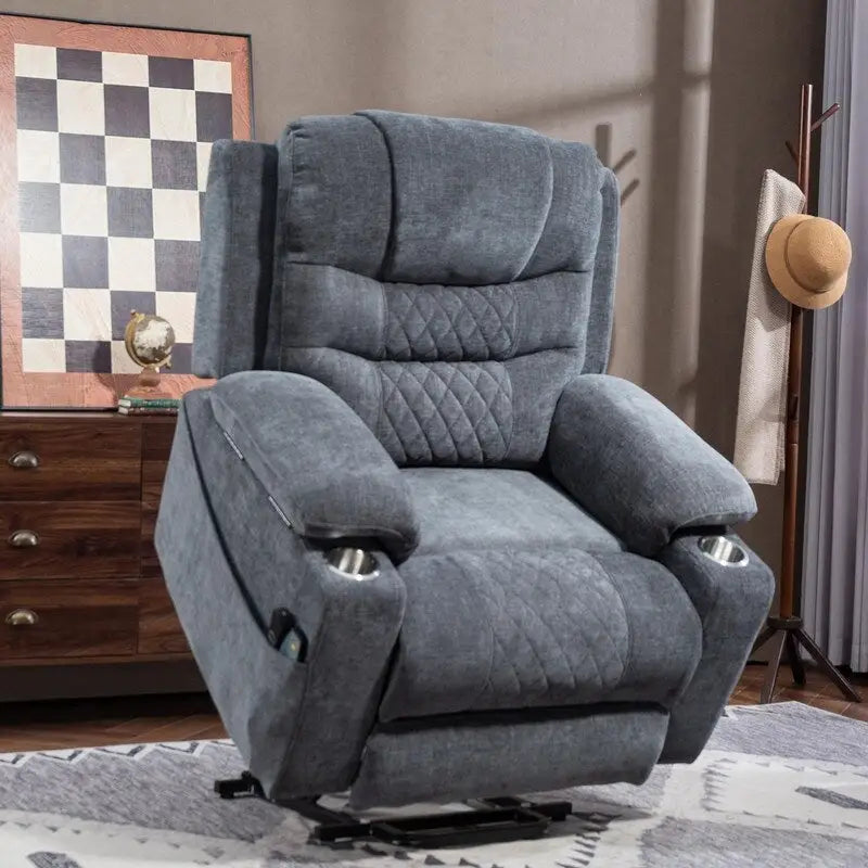 Overstuffed Chenille Power Lift Recliner With Extended Footrest,lift Assist,heat/message,ubs/type C Charging & Storage 23