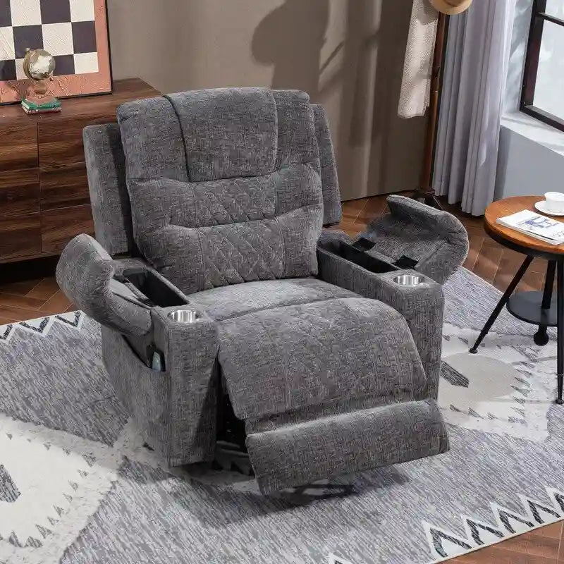 Overstuffed Chenille Power Lift Recliner With Extended Footrest,lift Assist,heat/message,ubs/type C Charging & Storage 25
