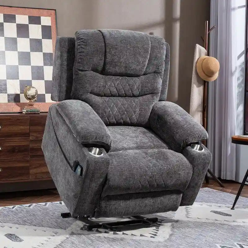 Overstuffed Chenille Power Lift Recliner With Extended Footrest,lift Assist,heat/message,ubs/type C Charging & Storage 26