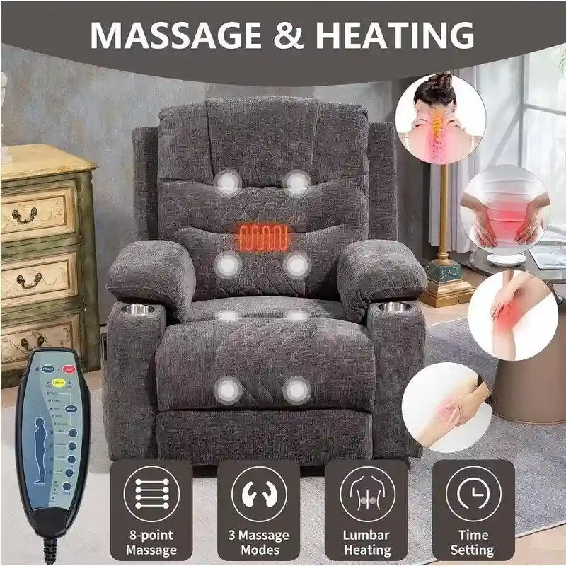 Overstuffed Chenille Power Lift Recliner With Extended Footrest,lift Assist,heat/message,ubs/type C Charging & Storage 30