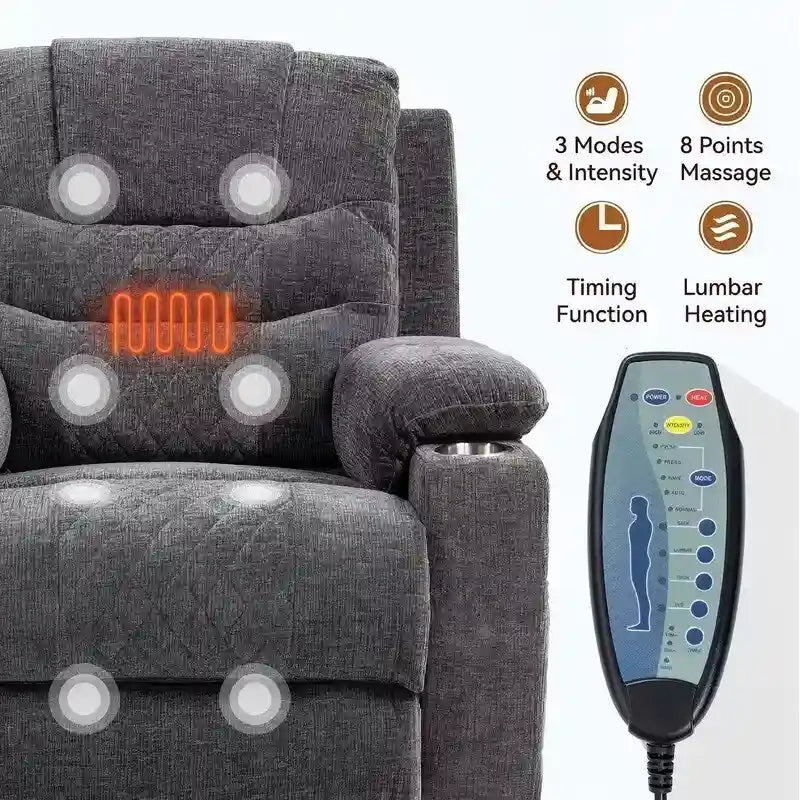 Overstuffed Chenille Power Lift Recliner With Extended Footrest,lift Assist,heat/message,ubs/type C Charging & Storage 31