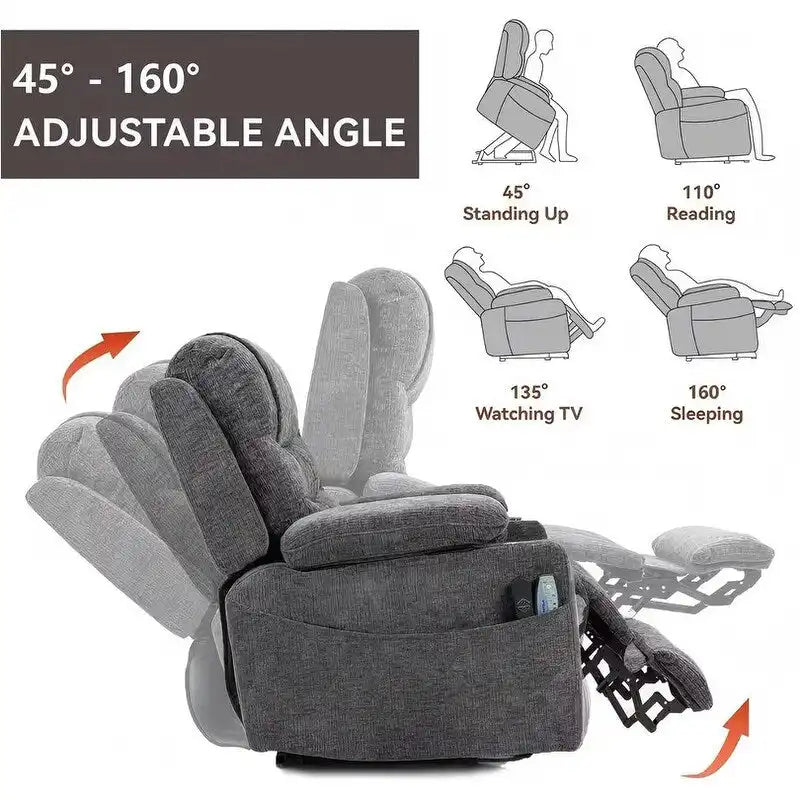 Overstuffed Chenille Power Lift Recliner With Extended Footrest,lift Assist,heat/message,ubs/type C Charging & Storage 32