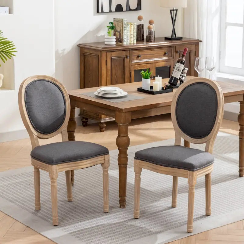 French Oval Back Dining Chair Set of 2, Exquisite Dining Chair Retro Decorative Chair Solid Wood Frame Side Chair 33
