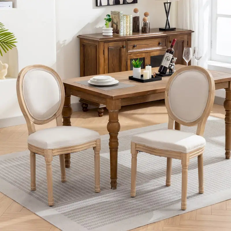 French Oval Back Dining Chair Set of 2, Exquisite Dining Chair Retro Decorative Chair Solid Wood Frame Side Chair 34