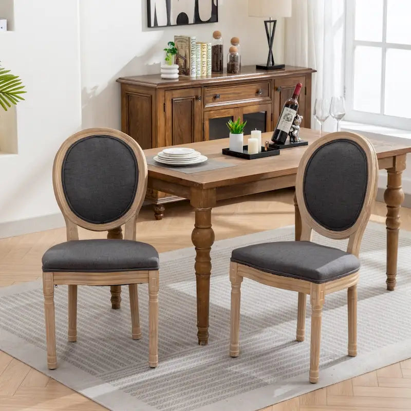 French Oval Back Dining Chair Set of 2, Exquisite Dining Chair Retro Decorative Chair Solid Wood Frame Side Chair 12