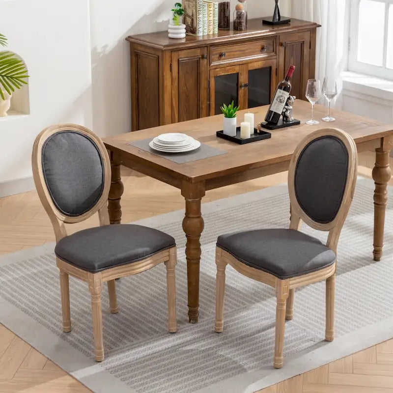 French Oval Back Dining Chair Set of 2, Exquisite Dining Chair Retro Decorative Chair Solid Wood Frame Side Chair 13
