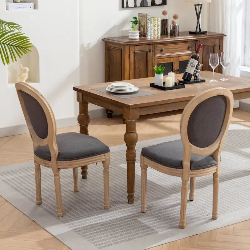 French Oval Back Dining Chair Set of 2, Exquisite Dining Chair Retro Decorative Chair Solid Wood Frame Side Chair 14