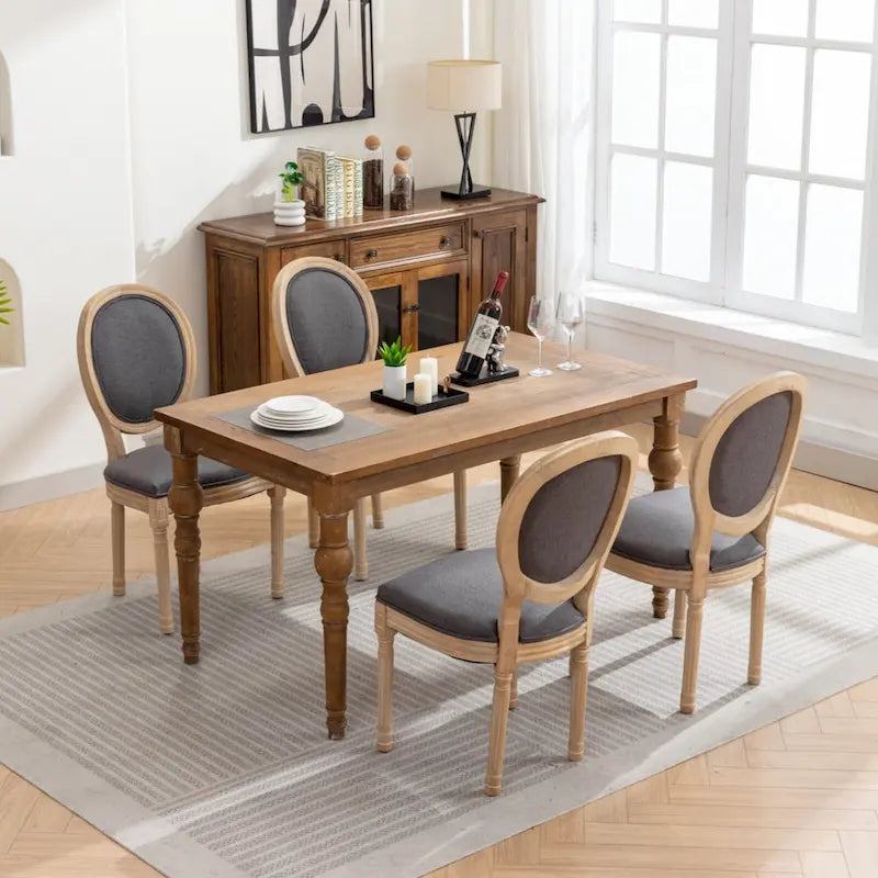 French Oval Back Dining Chair Set of 2, Exquisite Dining Chair Retro Decorative Chair Solid Wood Frame Side Chair 15