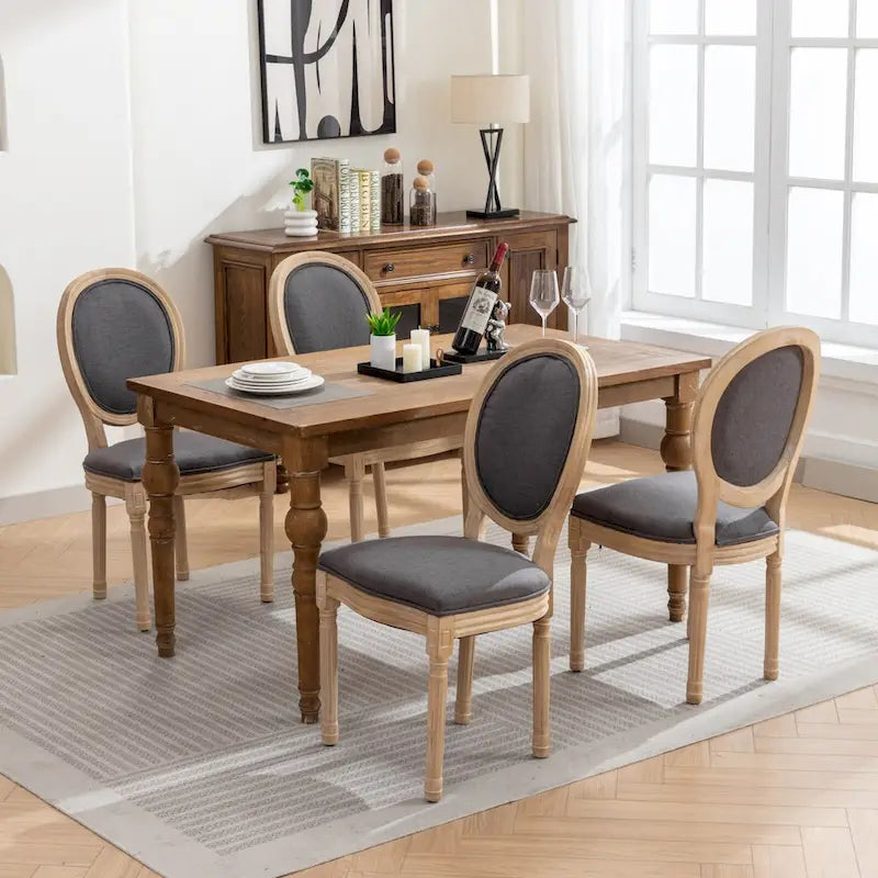 French Oval Back Dining Chair Set of 2, Exquisite Dining Chair Retro Decorative Chair Solid Wood Frame Side Chair 16