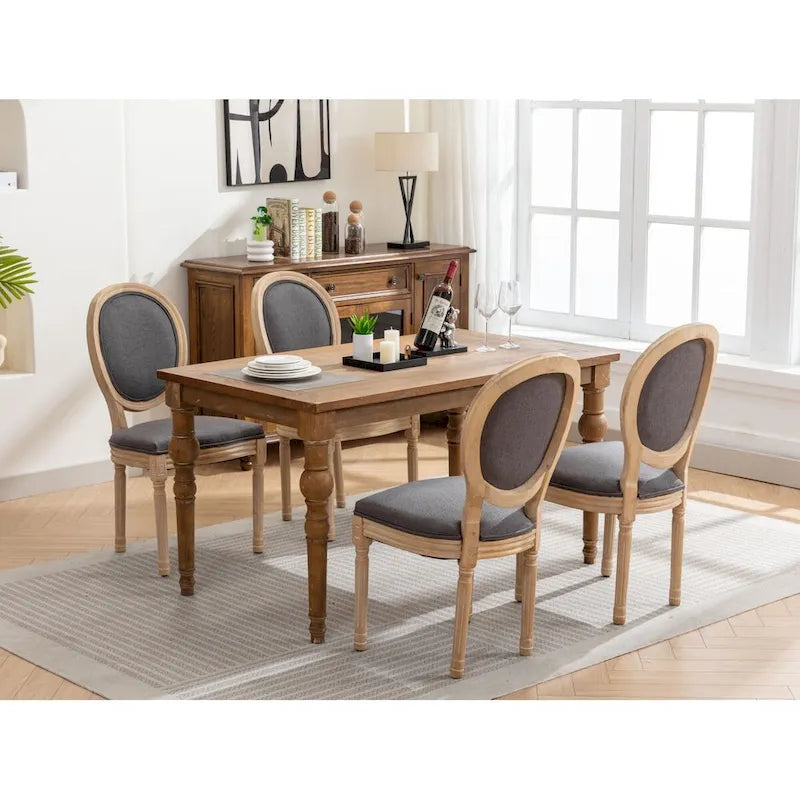 French Oval Back Dining Chair Set of 2, Exquisite Dining Chair Retro Decorative Chair Solid Wood Frame Side Chair 17