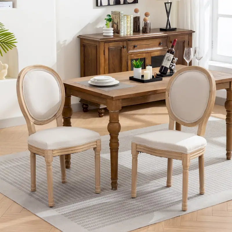 French Oval Back Dining Chair Set of 2, Exquisite Dining Chair Retro Decorative Chair Solid Wood Frame Side Chair 18