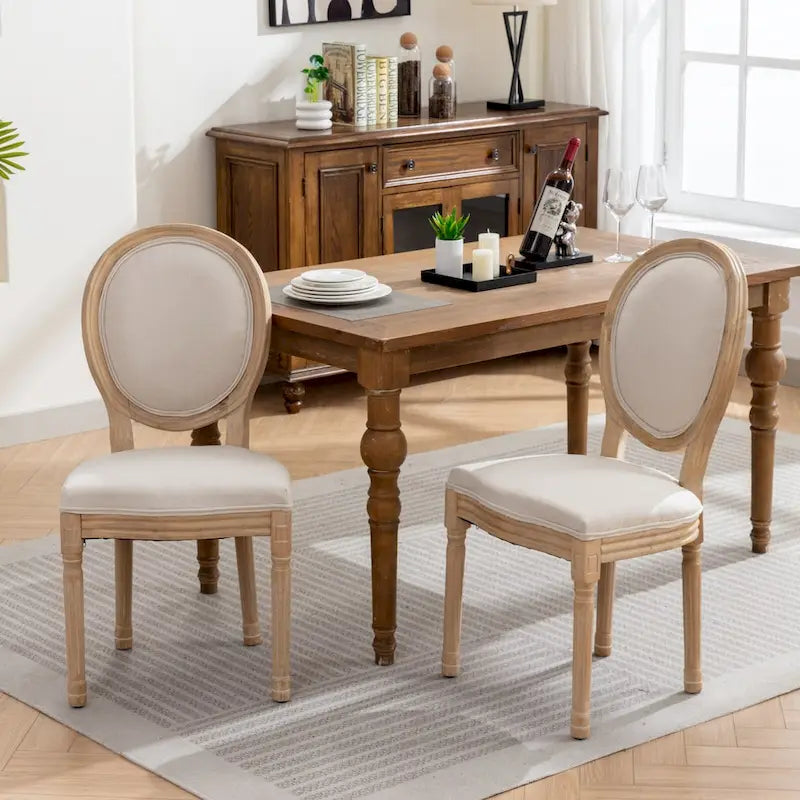 French Oval Back Dining Chair Set of 2, Exquisite Dining Chair Retro Decorative Chair Solid Wood Frame Side Chair 27
