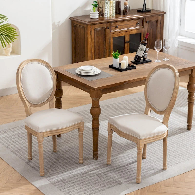 French Oval Back Dining Chair Set of 2, Exquisite Dining Chair Retro Decorative Chair Solid Wood Frame Side Chair 28
