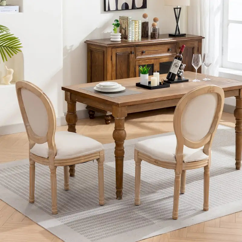 French Oval Back Dining Chair Set of 2, Exquisite Dining Chair Retro Decorative Chair Solid Wood Frame Side Chair 29