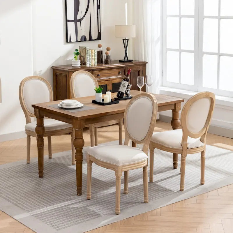 French Oval Back Dining Chair Set of 2, Exquisite Dining Chair Retro Decorative Chair Solid Wood Frame Side Chair 31