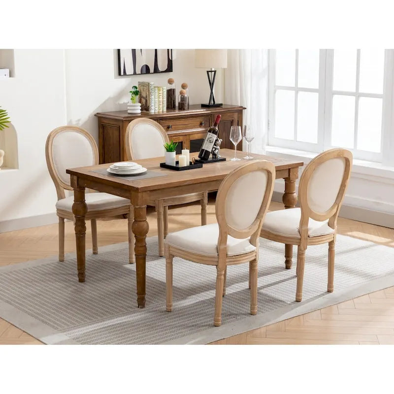 French Oval Back Dining Chair Set of 2, Exquisite Dining Chair Retro Decorative Chair Solid Wood Frame Side Chair 32