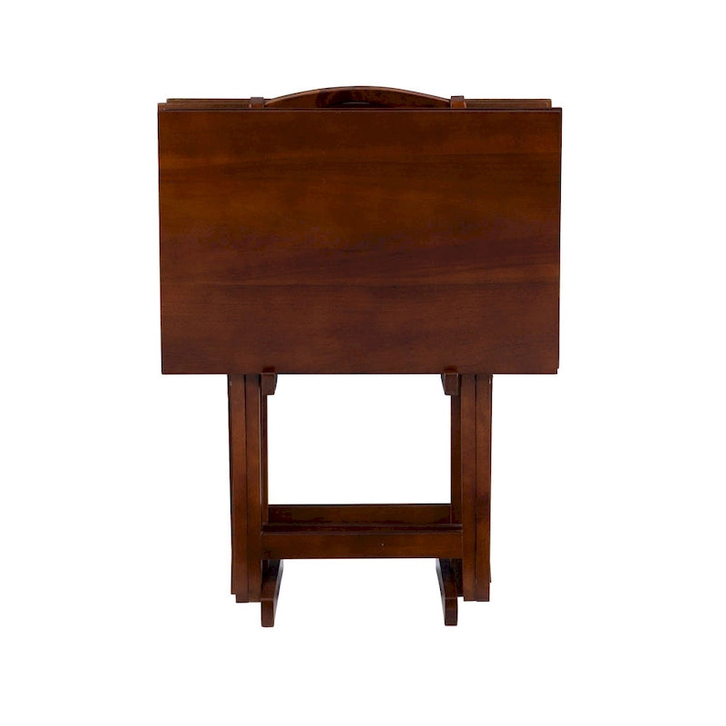 5-Piece Folding Tray Table Set with Stand - 26.25 - Hazelnut Brown