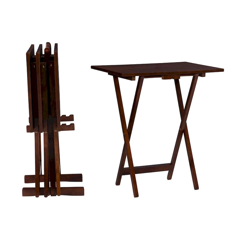 5-Piece Folding Tray Table Set with Stand - 26.25 - Hazelnut Brown 3