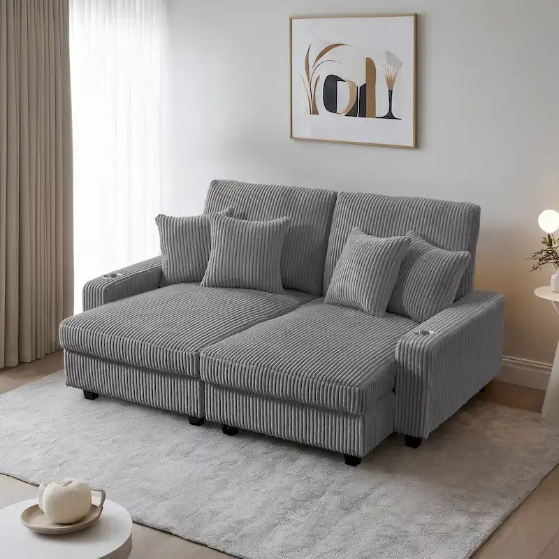 74 Wide Upholstered Chaise Lounge Loveseat with Adjustable Backrest 9