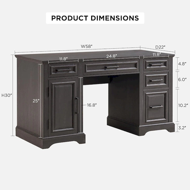 58 Large Computer Desk with Drawers, Embossed Texture Office Desk