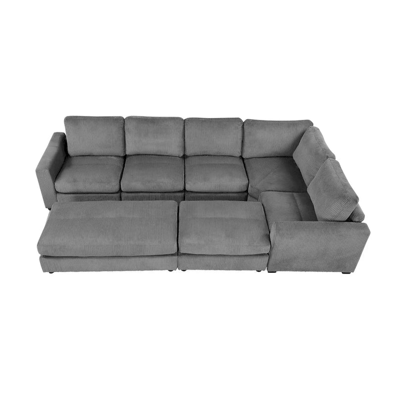 Corduroy Sectional Couch Sofa Bed, Modular Sectional Sofa Sleeper Recliner Sofa Couch with 2 Movable Ottomans for Living Room 4