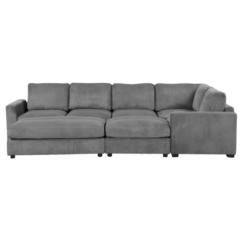 Corduroy Sectional Couch Sofa Bed, Modular Sectional Sofa Sleeper Recliner Sofa Couch with 2 Movable Ottomans for Living Room 11
