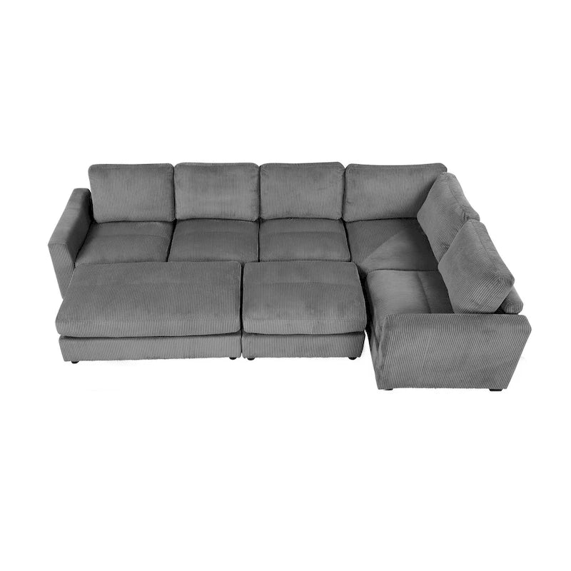 Corduroy Sectional Couch Sofa Bed, Modular Sectional Sofa Sleeper Recliner Sofa Couch with 2 Movable Ottomans for Living Room 12