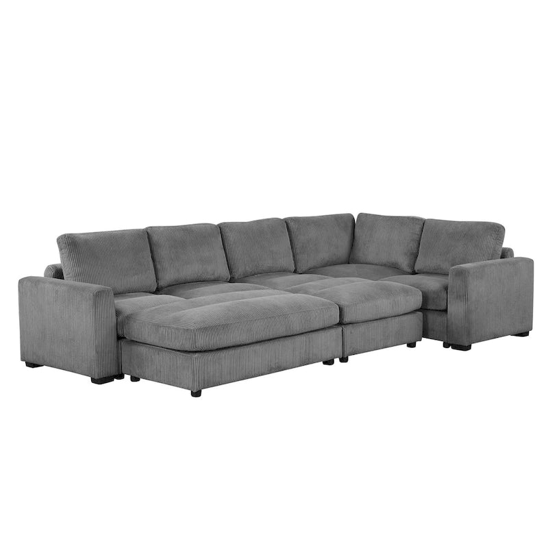 Corduroy Sectional Couch Sofa Bed, Modular Sectional Sofa Sleeper Recliner Sofa Couch with 2 Movable Ottomans for Living Room 14