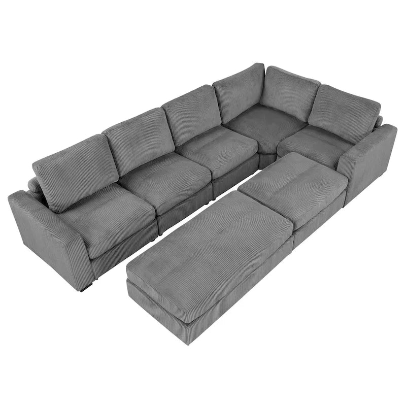 Corduroy Sectional Couch Sofa Bed, Modular Sectional Sofa Sleeper Recliner Sofa Couch with 2 Movable Ottomans for Living Room 16