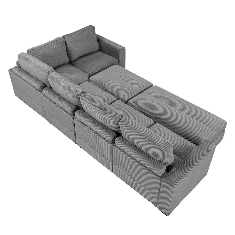 Corduroy Sectional Couch Sofa Bed, Modular Sectional Sofa Sleeper Recliner Sofa Couch with 2 Movable Ottomans for Living Room 17